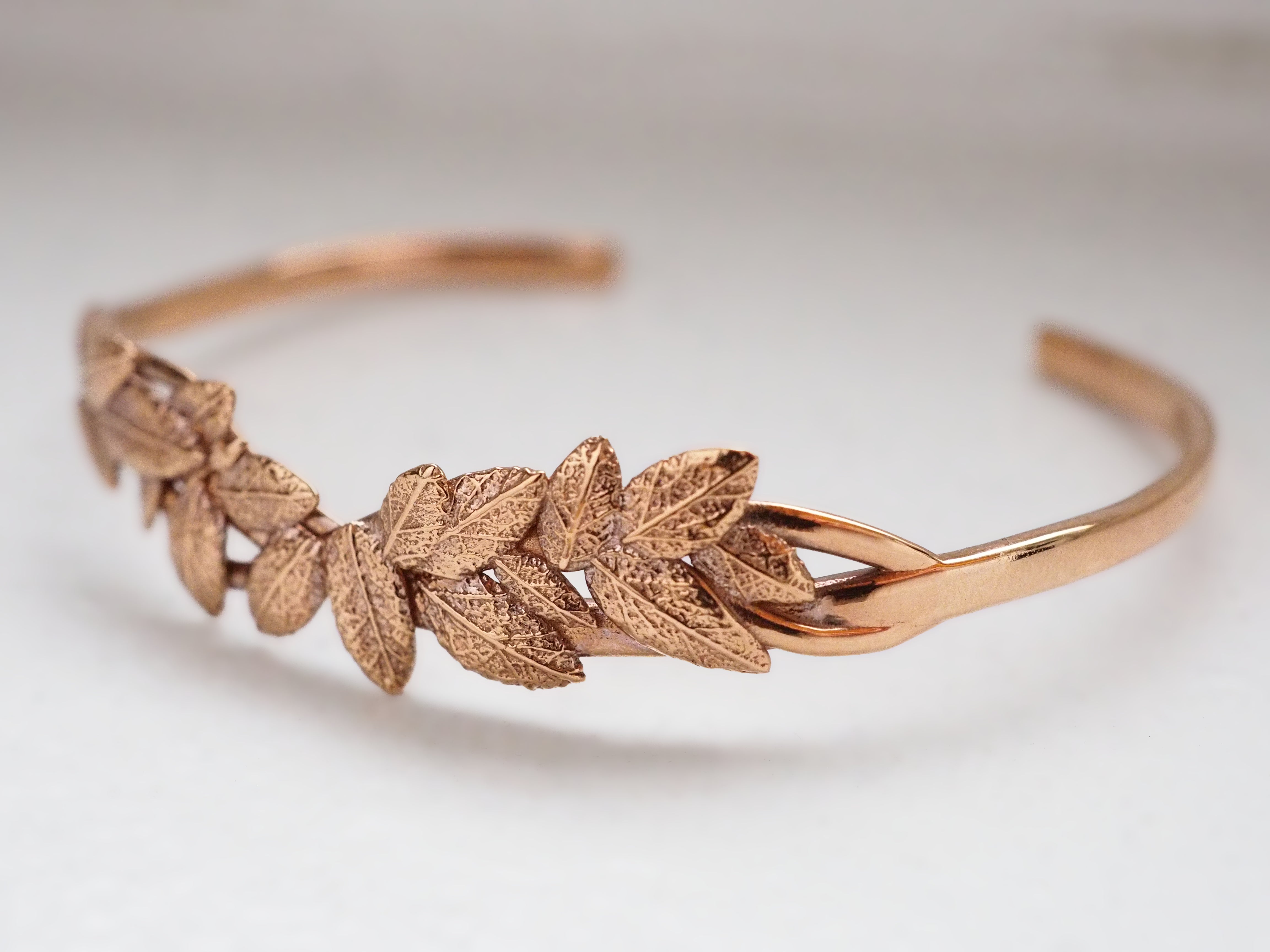 Antique Gold Brass Leaf Cuff Bracelet | Elaine Coyne Jewelry